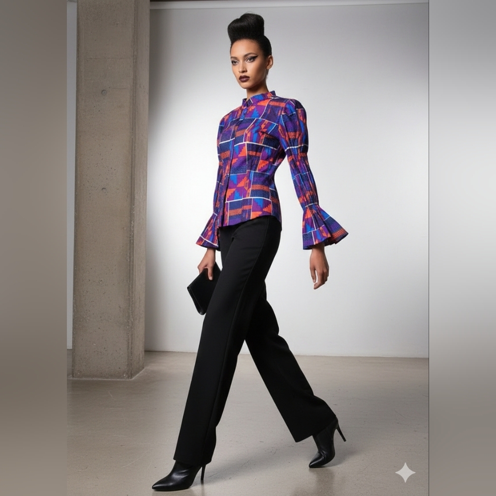 Colorful African Geometric Print Cotton Top - Picture 8 of 8